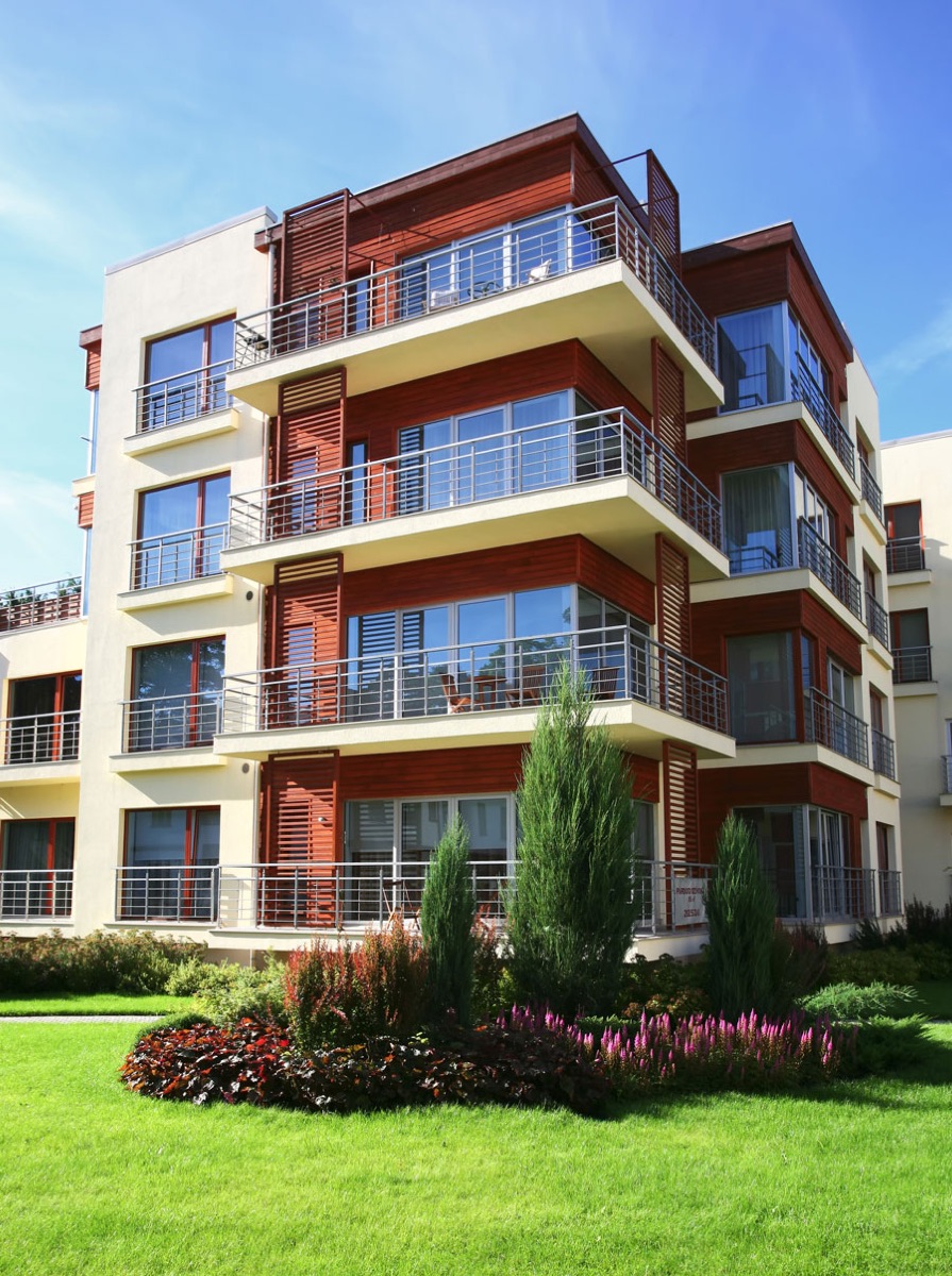 Managed condo property with maintained landscaping
